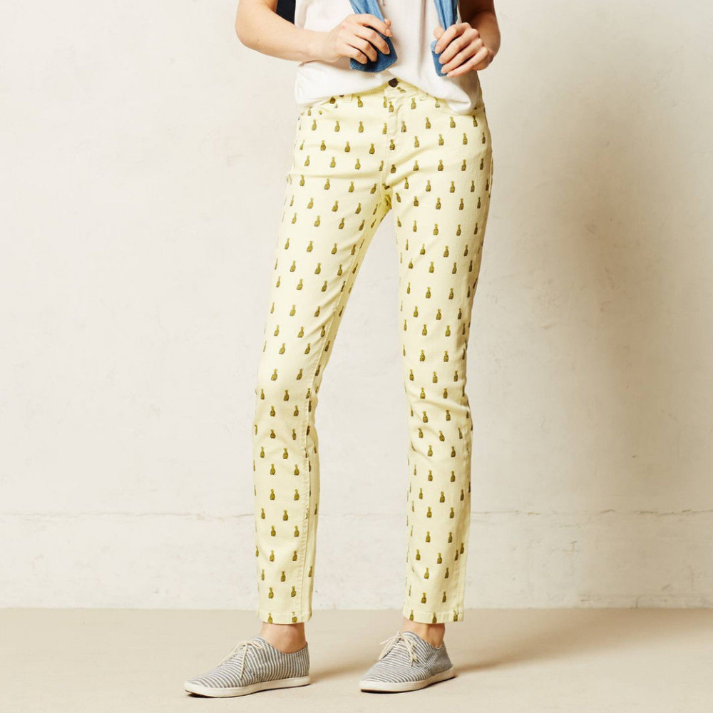 Anthropologie Labdip Lana Skinny Jeans Pineapple Print Slim Pants, Size 28